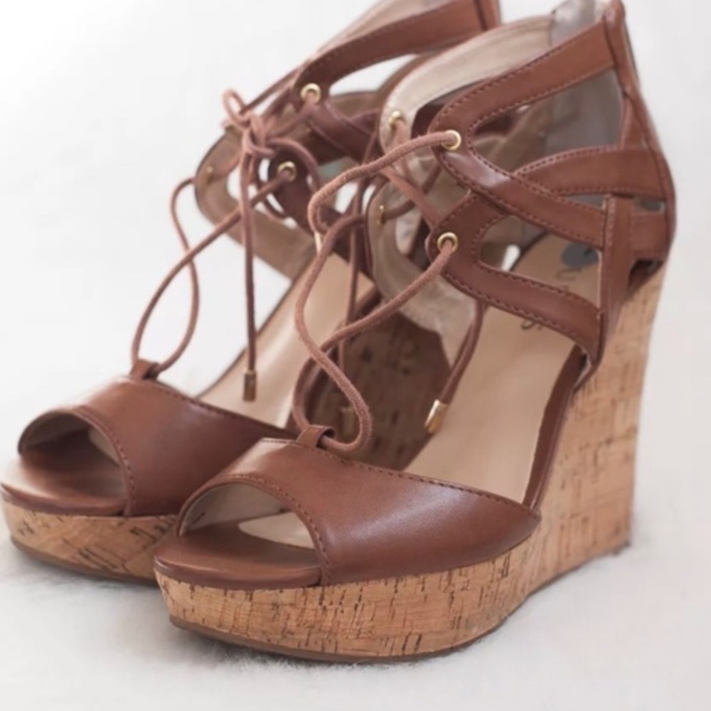GUESS tan lace up wedges! 😍😍